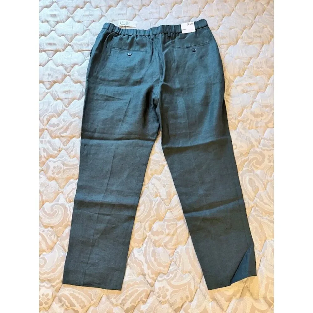 Express Mens 100% Linen Cropped Pants 34x30 Teal Blue/Green NWT Stretch Waist